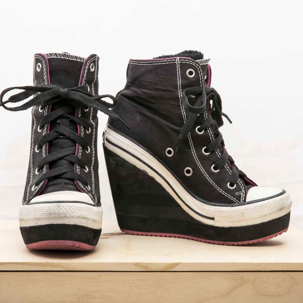 Rock & Candy Lulu Wedge Hightop Black Pink Wht 7M